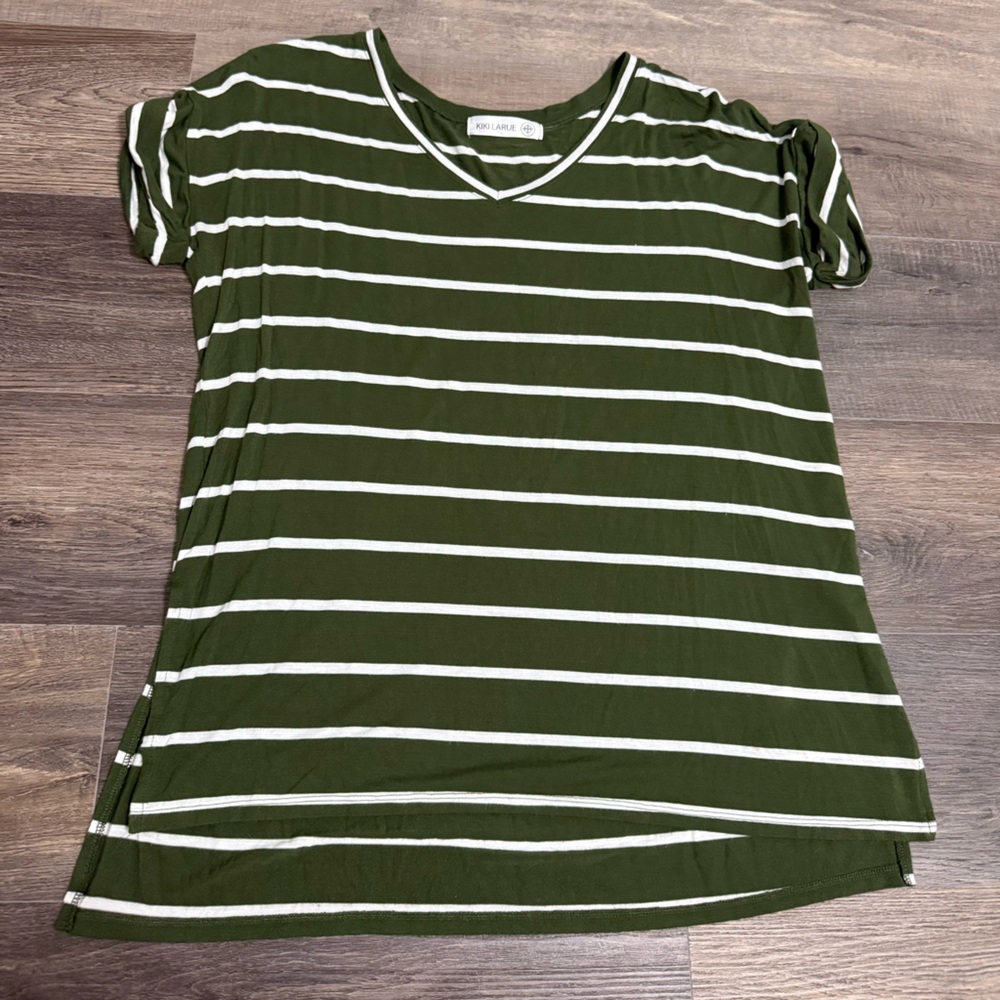 Stylish Olive Green Striped Short Sleeve Tee